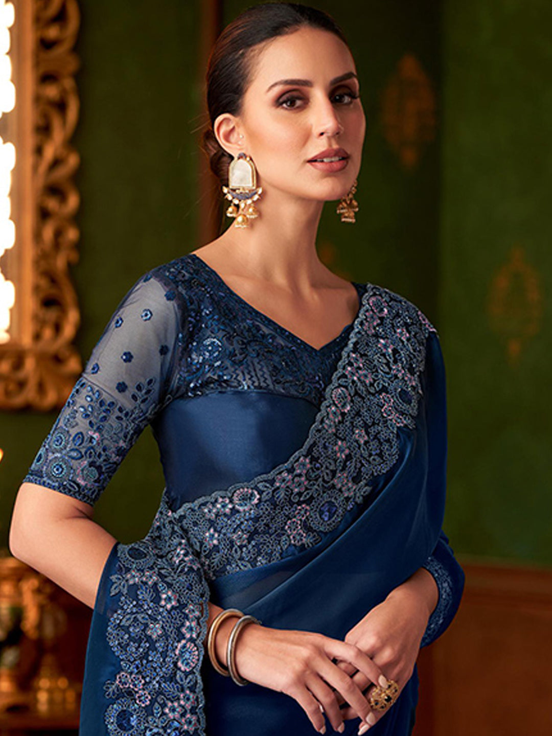 Embroidered Designer Rich Sartin Feel Traditional Saree-40972