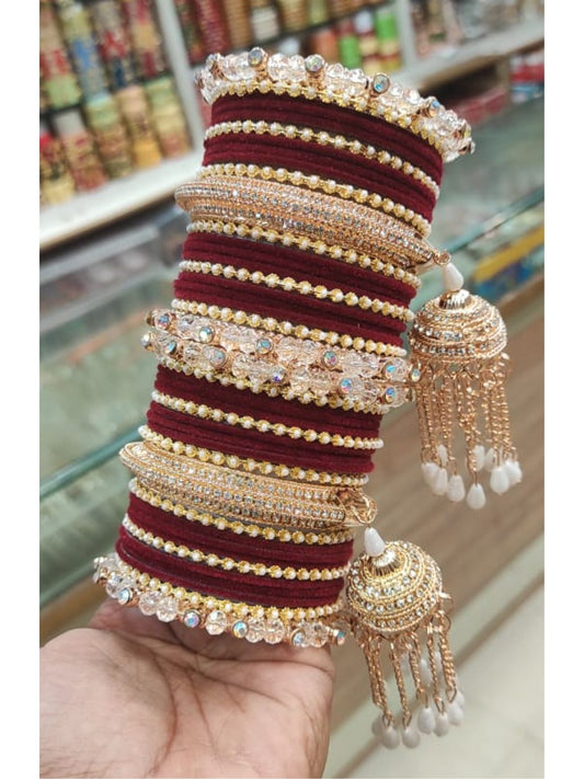 Maroon Gold Plated Chura Chuda Bangle Set-30924