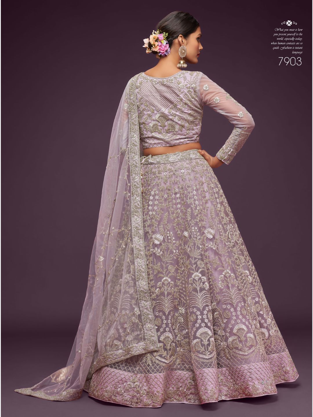 Net Wedding Lehenga in Purple with Zari work