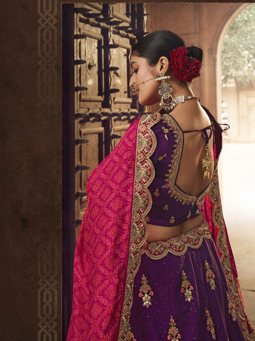 Mirror Organza A Line Lehenga in Purple