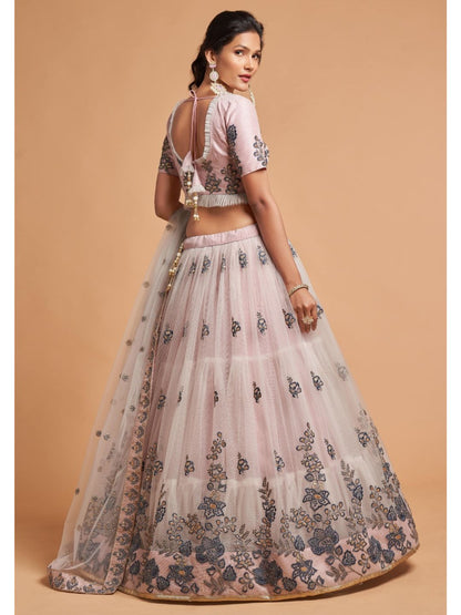 Sequence Net Fastive A Line Lehenga in White