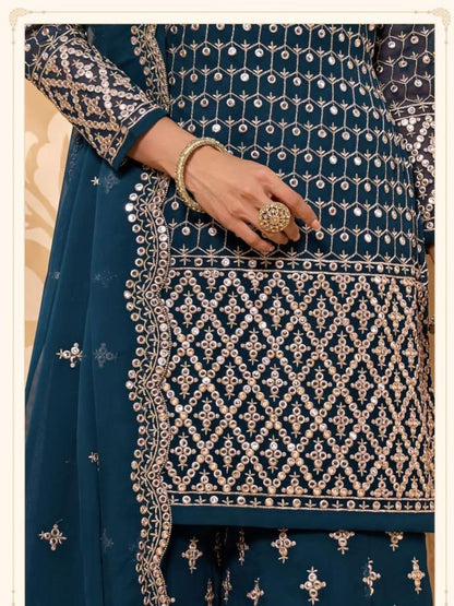 Embroidered Georgette Salwar Kameez in Blue