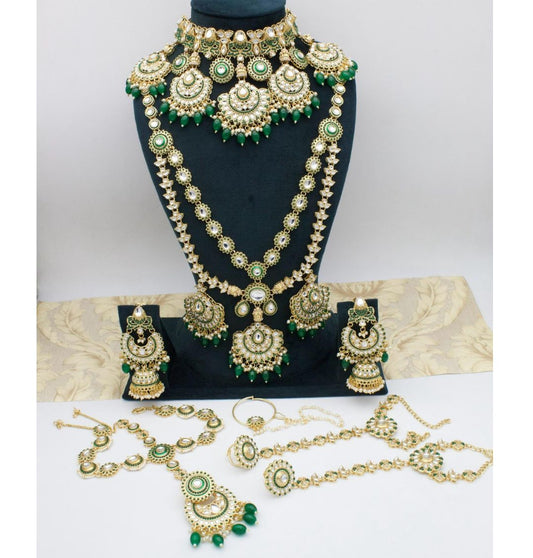 High Quality Kundan Pearl Studded Bridal Necklace Set-301088