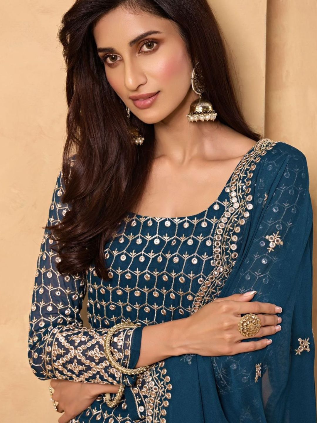 Embroidered Georgette Salwar Kameez in Blue