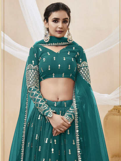 Embroidered Georgette Lehenga in Blue