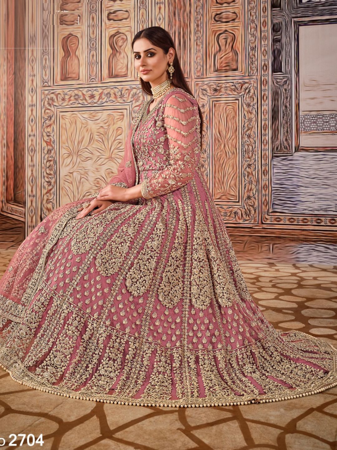 Embroidered Net Bollywood Floor Length Salwar Kameez in Pink