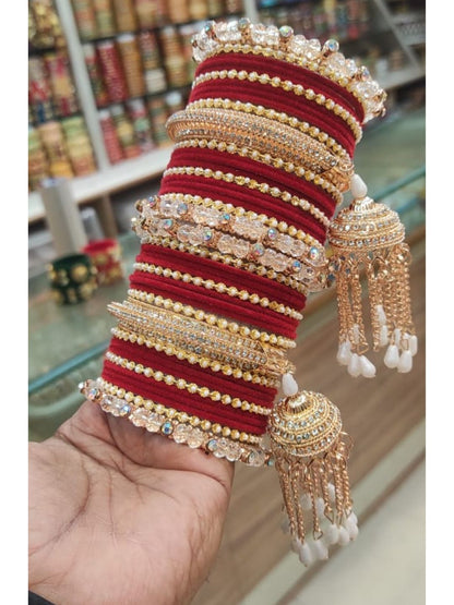 Red Gold Plated Chura Chuda Bangle Set-30922