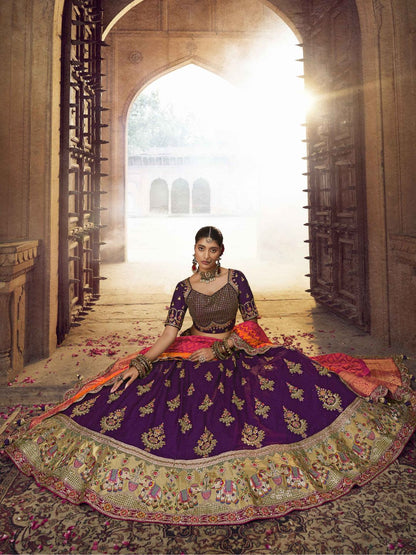 Mirror Organza A Line Lehenga in Purple