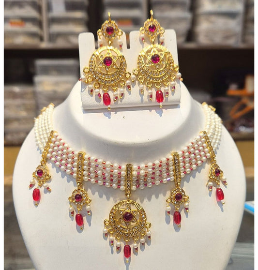 Kundan Traditional Rajputi Necklace Set-82058