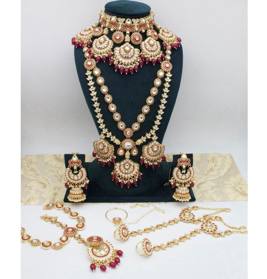 High Quality Kundan Pearl Studded Bridal Necklace Set-301089