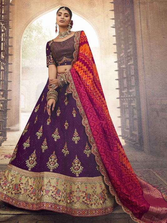 Mirror Organza A Line Lehenga in Purple