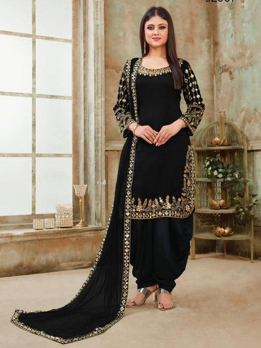 Mirror Art Silk Festive Patiala Salwar Kameez in Black