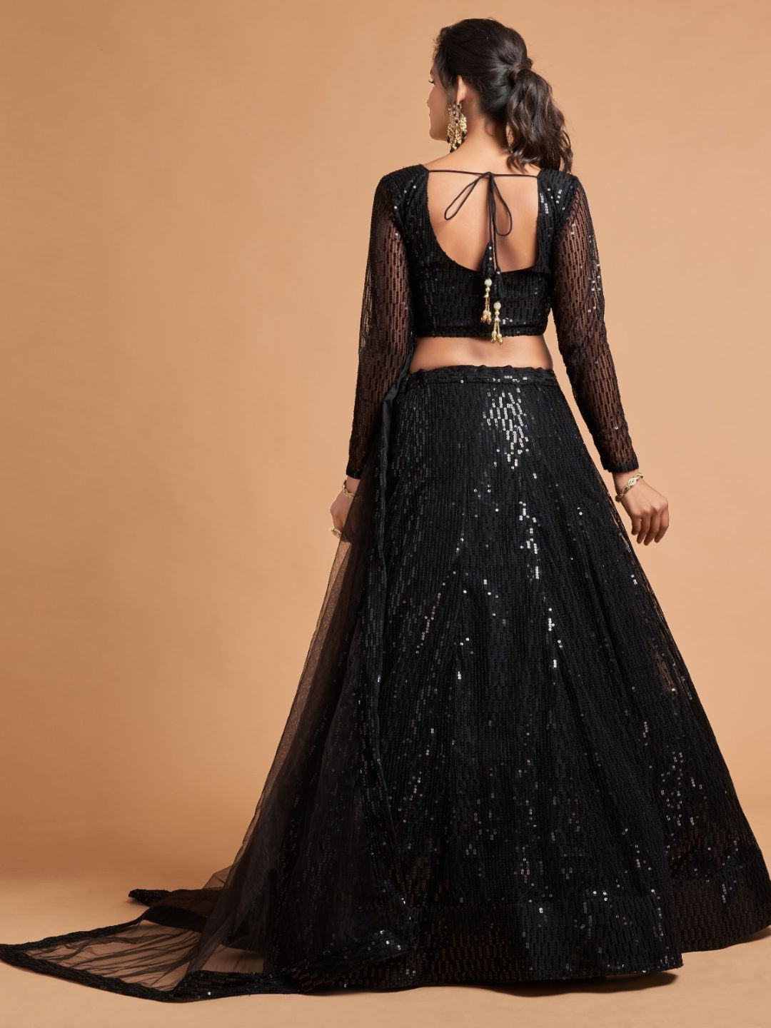 Sequence Net Fastive A Line Lehenga in Black-90943