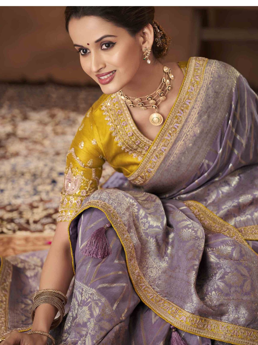 Embroidered Pure Dola Traditional Saree In Purple