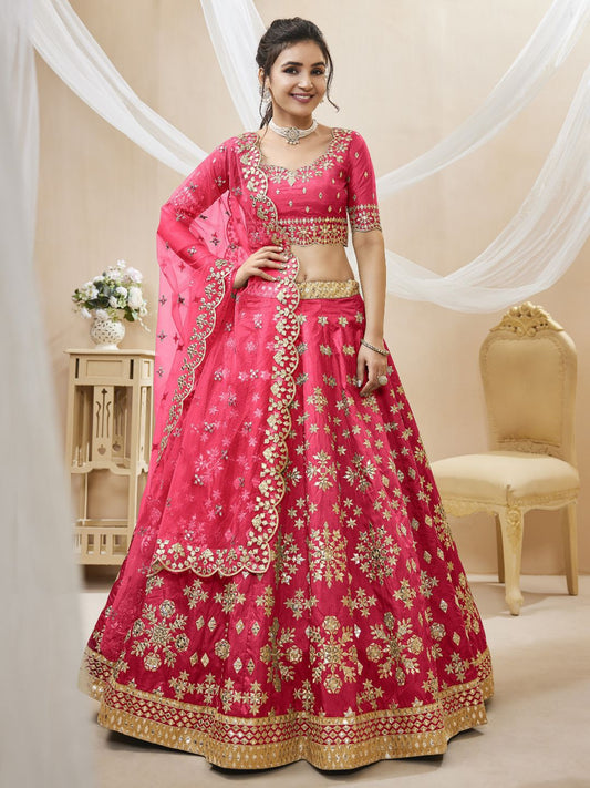 Georgette Bollywood Lehenga in Pink and Magenta with Sequins Zari Embroidery Work