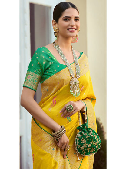 Embroidered Silk Traditional Saree In Yellow