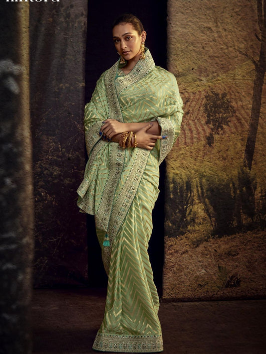 Embroidered Silk Soft Traditional Saree In Light Green-80955