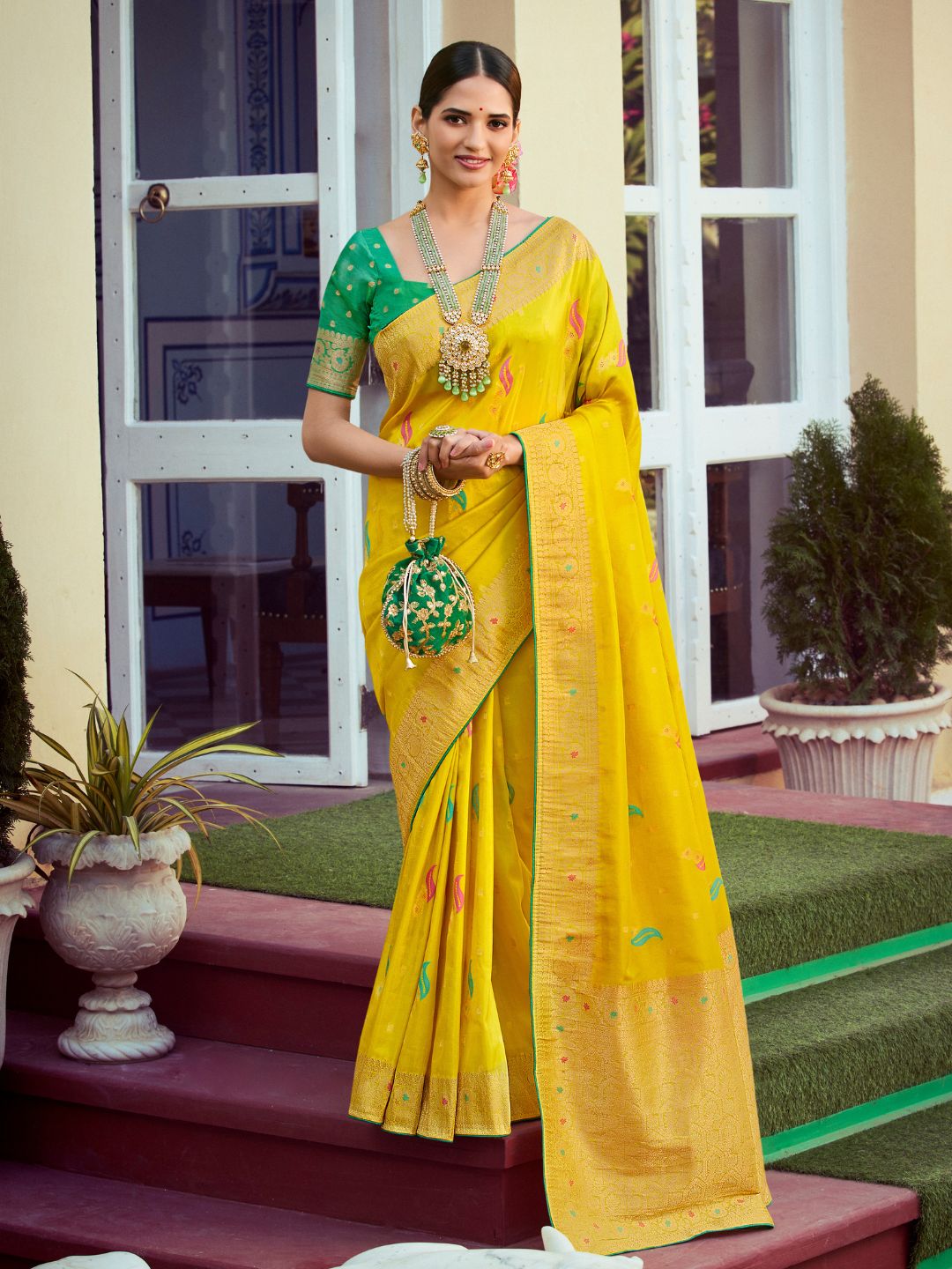 Embroidered Silk Traditional Saree In Yellow