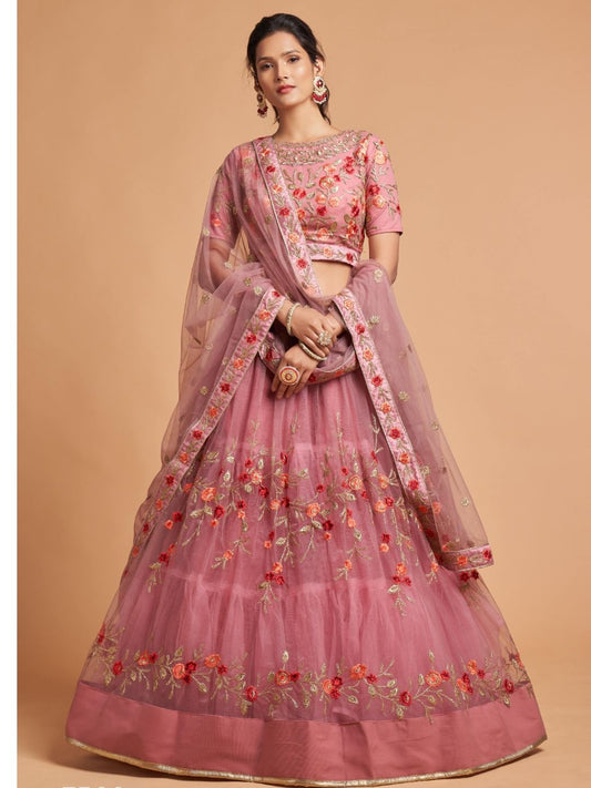 Sequence Net Fastive A Line Lehenga in Pink and Magenta