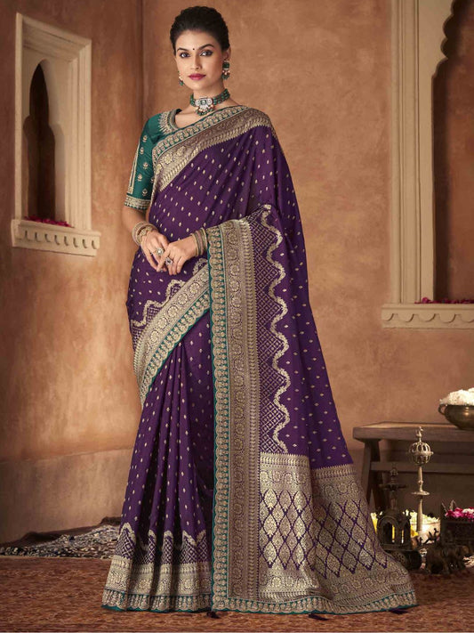 Embroidered Pure Dola Traditional Saree In Purple-80972