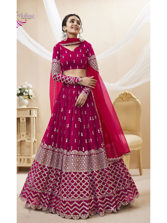 Embroidered Georgette Lehenga in Pink and Magenta