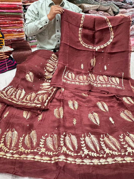 Upada Wedding Sangeet Pittan Work Unstitched Rajputi Poshak In Maroon Colour-81900