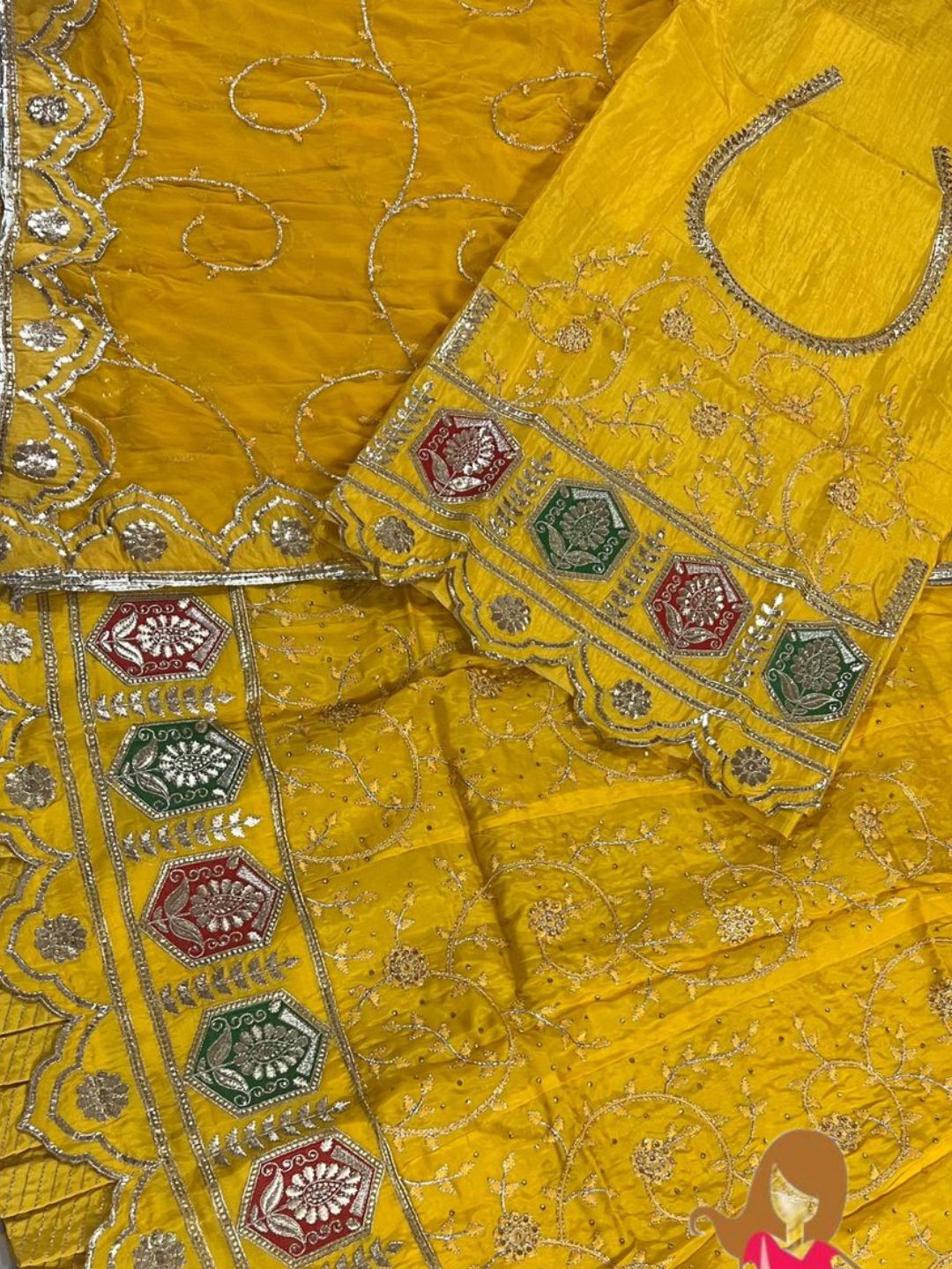 Platted Magzi Upada Silk Traditional Rajputi Poshak In Yellow