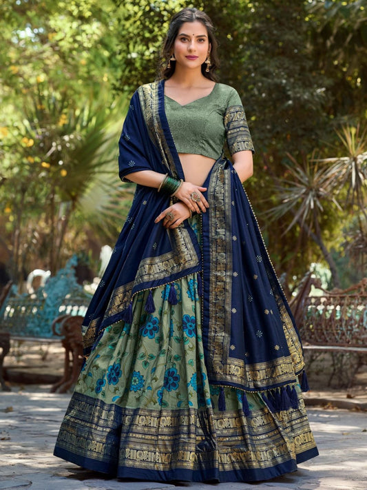 Kalamkari Tussar Silk Printed design Festive Lehenga In Blue color -82061