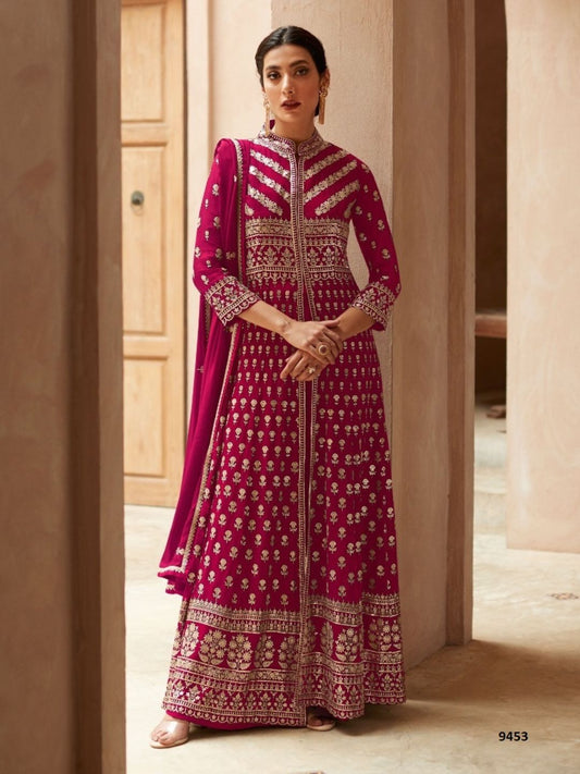 Embroidered Georgette Mehendi Sangeet Salwar Kameez in Pink