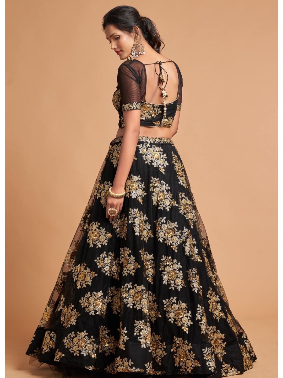 Sequence Net Fastive A Line Lehenga in Black