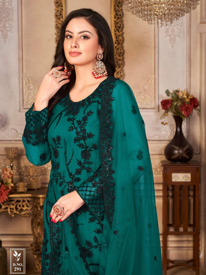 Thread Net Reception Salwar Kameez in Green