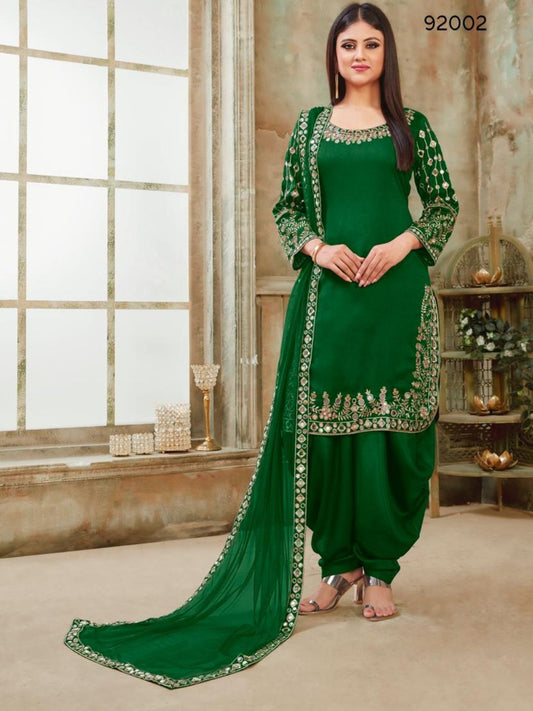 Mirror Art Silk Festive Patiala Salwar Kameez in Green