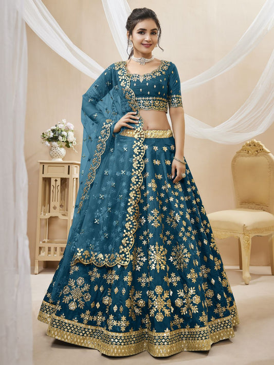 Georgette Bollywood Lehenga in Dark Blue with Sequins Zari Embroidery Work