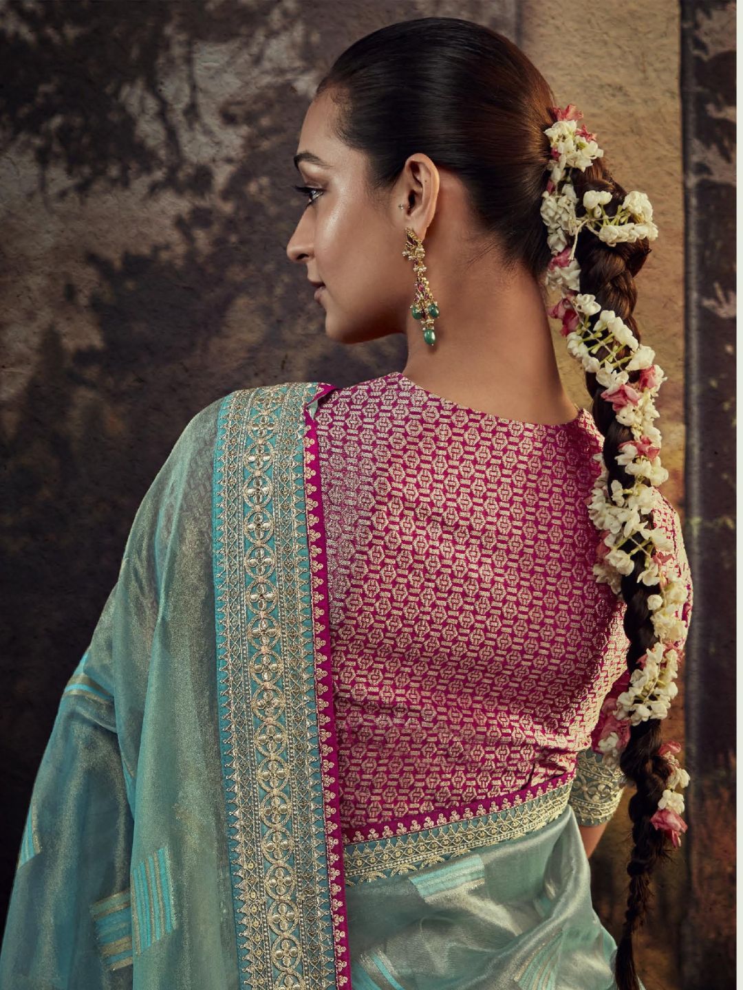 Embroidered Silk Soft Traditional Saree In Turquoise-80956