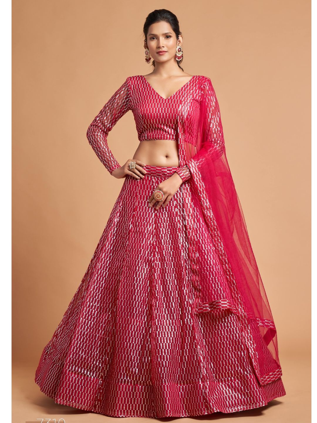 Sequence Net Fastive A Line Lehenga in Red Maroon