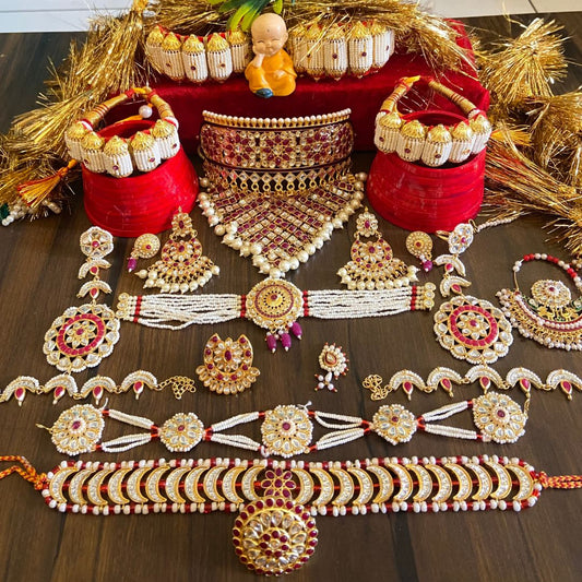 Kundan Pearl Rajwadi Rajputi Combo Jewellery Set-30952