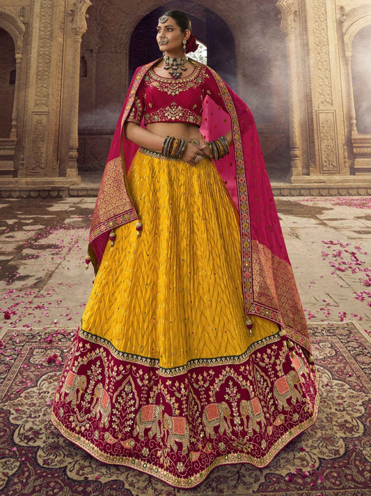 Mirror Organza A Line Lehenga in Yellow