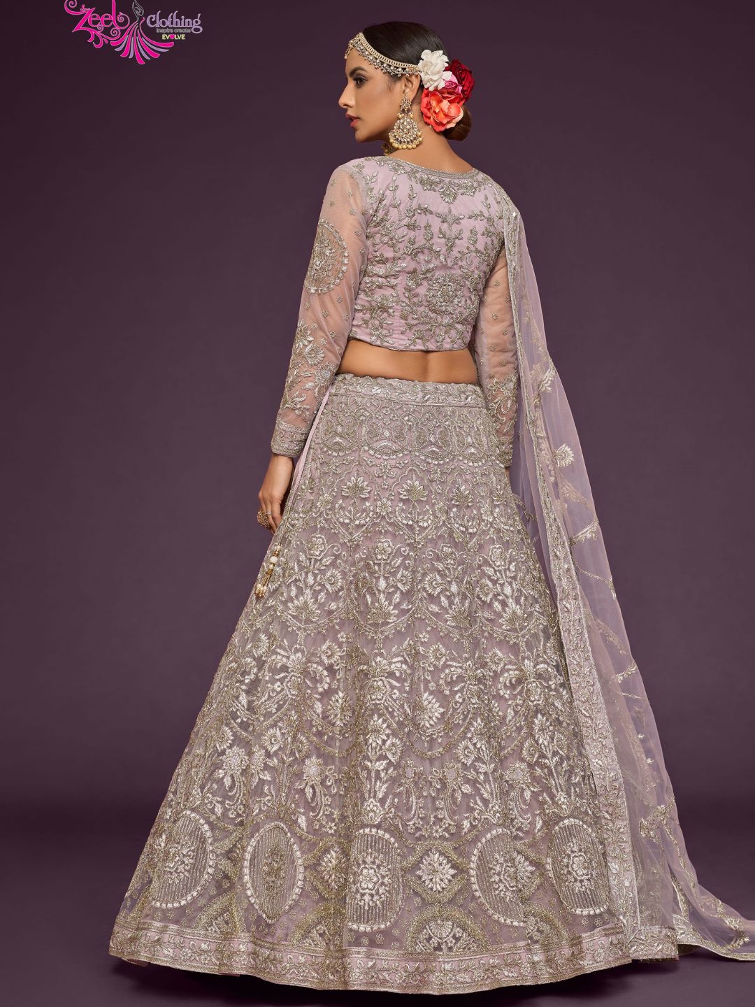 Net Wedding Lehenga in Purple with Zari work-90982