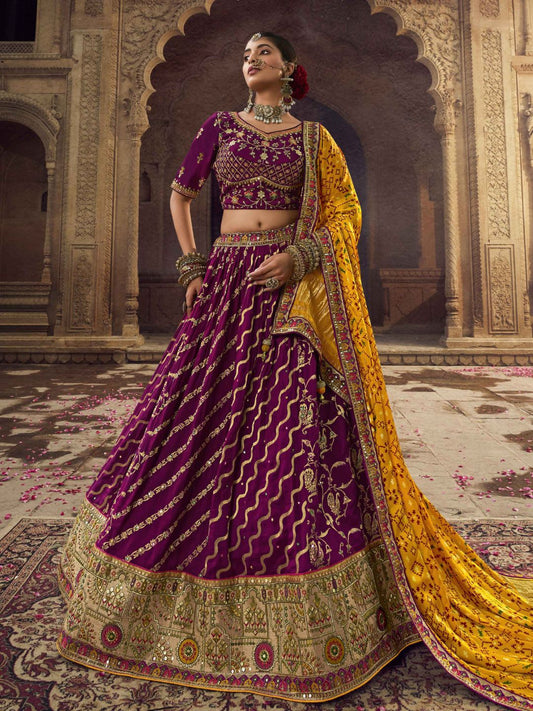 Mirror Organza A Line Lehenga in Purple-90957