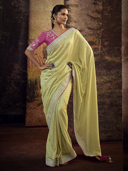 Embroidered Silk Soft Traditional Saree In Yellow