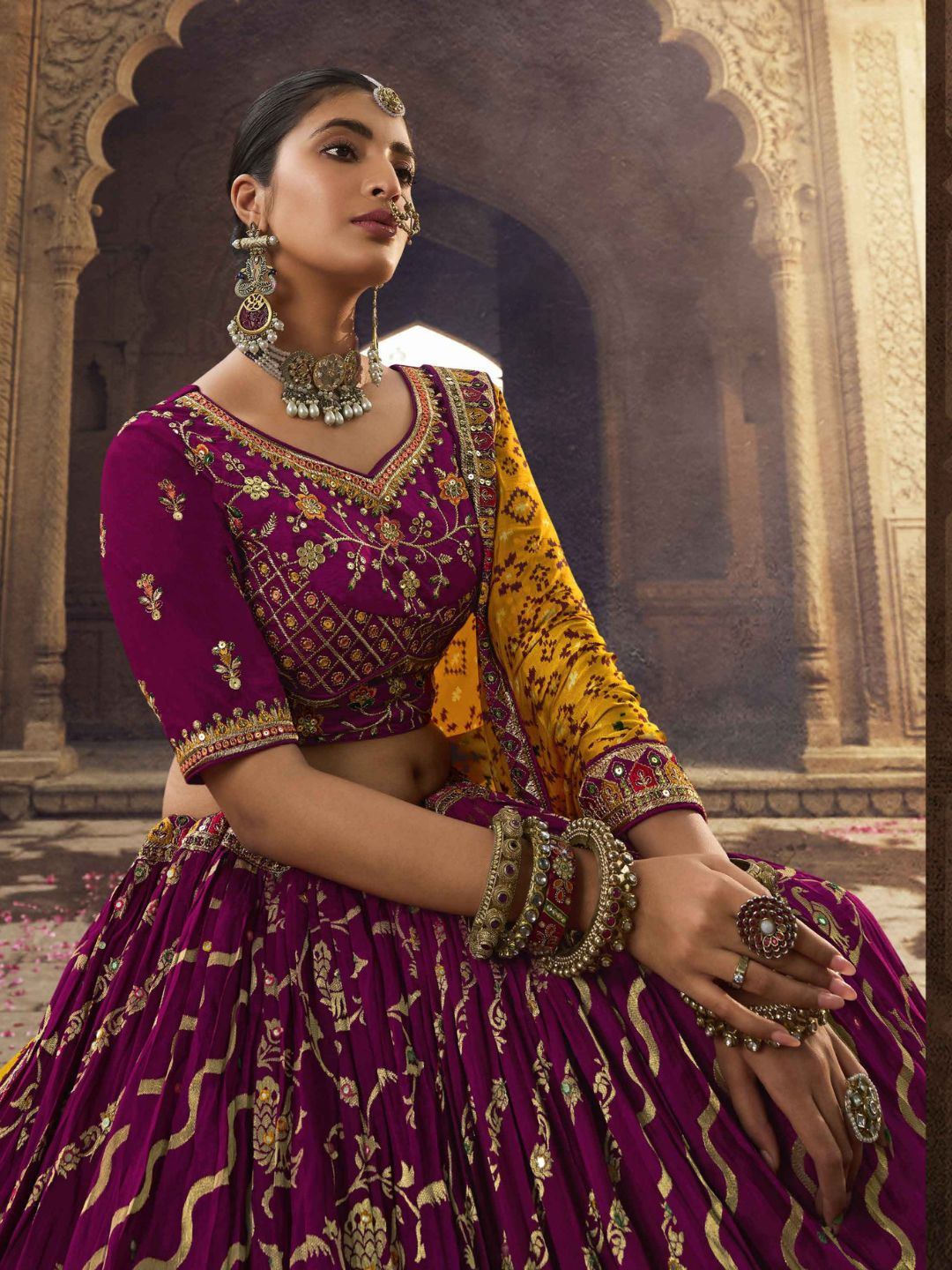 Mirror Organza A Line Lehenga in Purple-90957