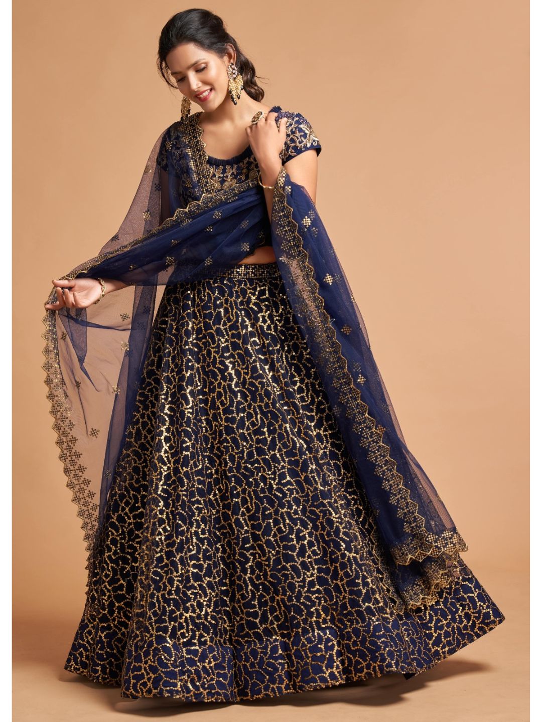 Sequence Net Fastive A Line Lehenga in Blue