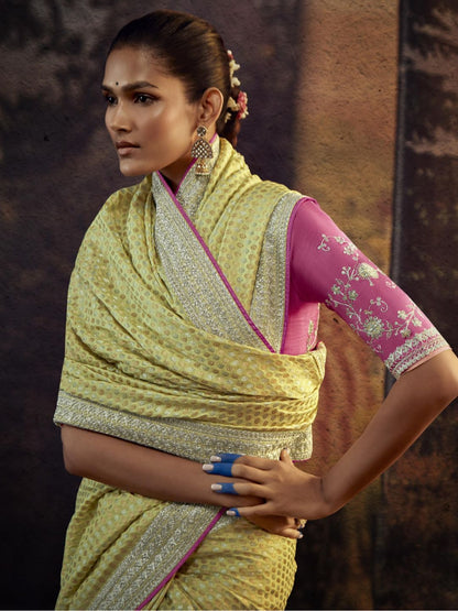 Embroidered Silk Soft Traditional Saree In Yellow