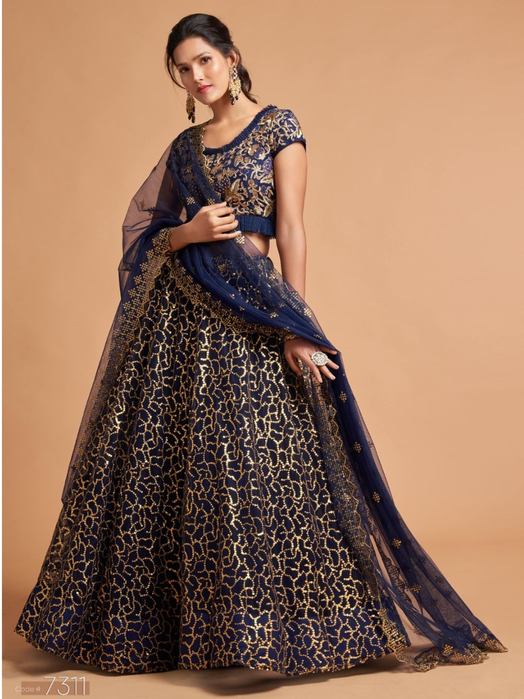 Sequence Net Fastive A Line Lehenga in Blue