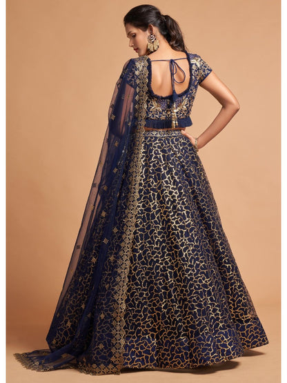 Sequence Net Fastive A Line Lehenga in Blue