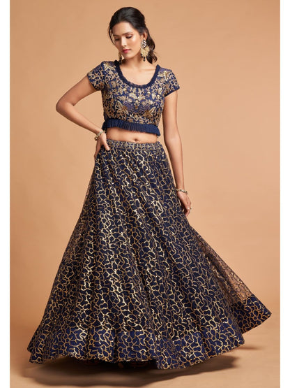 Sequence Net Fastive A Line Lehenga in Blue