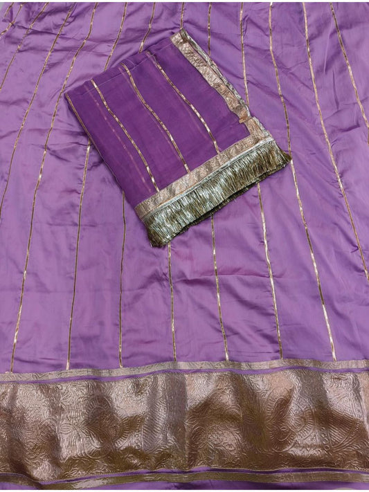 36 Kali full Gher Satin Wedding Sangeet Gotta Work Rajputi Poshak In Purple Colour-60937