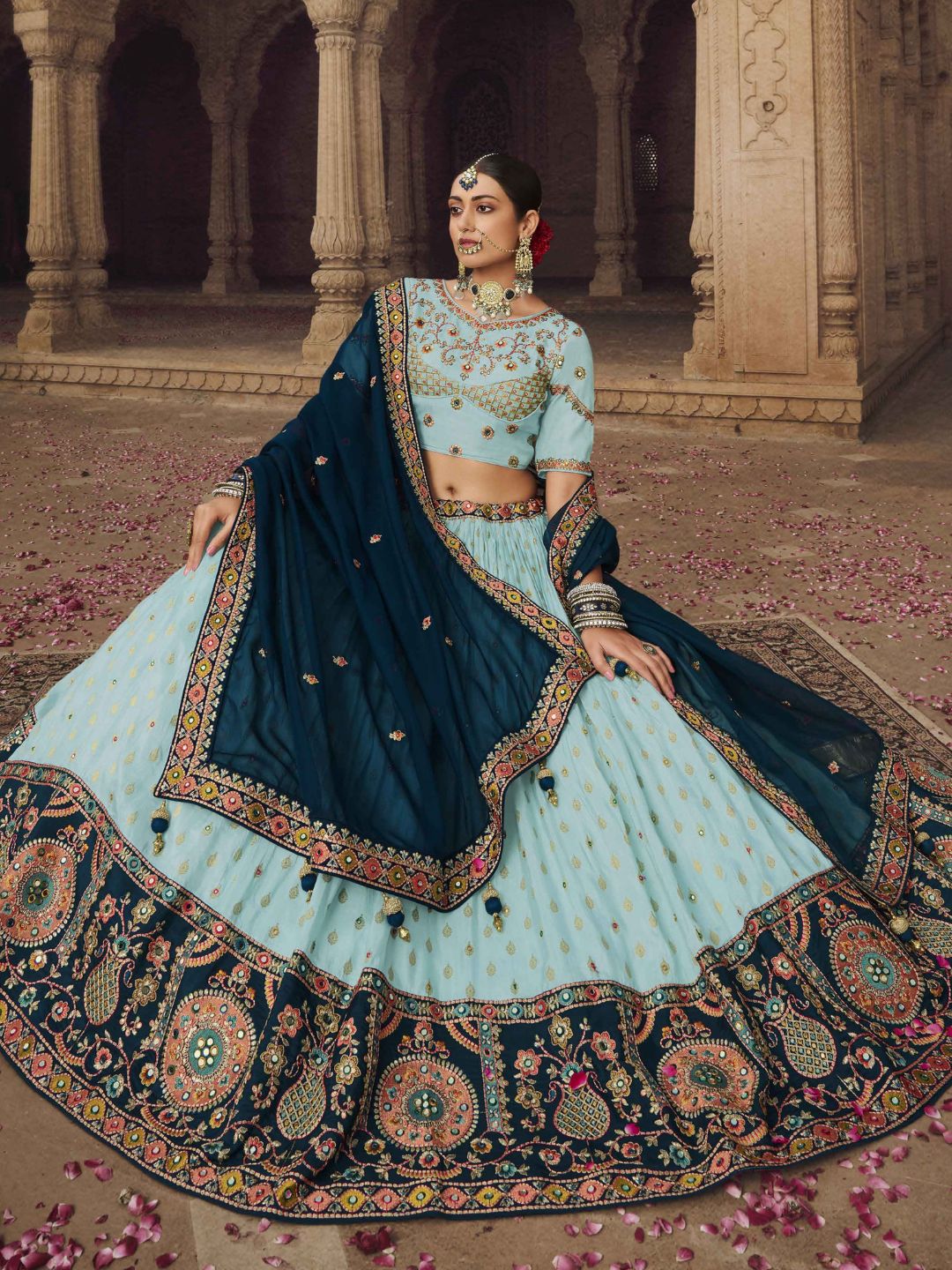 Mirror Organza Lehenga in Sky Blue