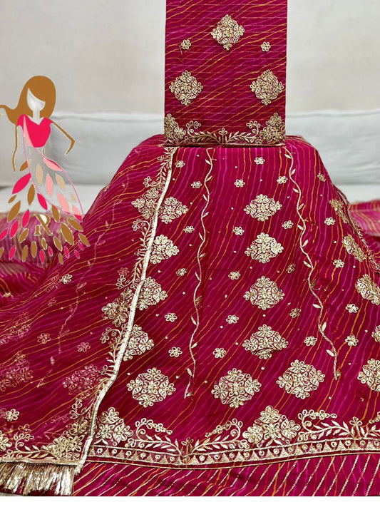 Jari and Kundan Half Pure Traditional Rajputi Poshak In Pink