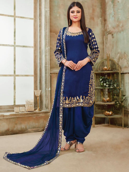 Mirror Art Silk Festive Patiala Salwar Kameez in Blue